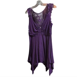 Hang Purple Sleeveless Top Women’s V-Neck Crochet Lace Shoulder Back Detail